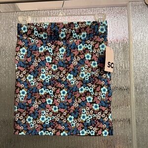 Kohl's Black Floral Mini Skirt with Blue Accents